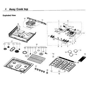 Cooktop Diagram and Parts List for NX58K9850SS AA-0000 Samsung Range