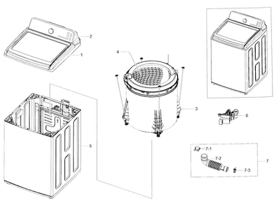 Main Assy Diagram and Parts List for WA45H7200AW A2-0001 Samsung Washer