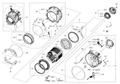 Tub & Drum Diagram and Parts List for WF36J4000AW A2-0000 Samsung Washer
