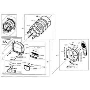 Drum Assembly Diagram and Parts List for DV456GWHDSU AA-0000 Samsung Dryer