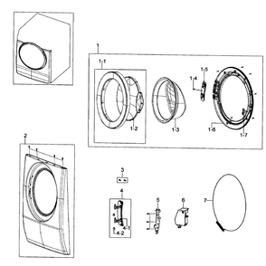 Door Assembly Diagram and Parts List for WF317AAS XAA-00 Samsung Washer