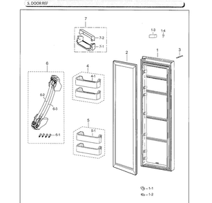 Fridge Door Diagram and Parts List for RS25J500DSG AA-0000 Samsung Refrigerator