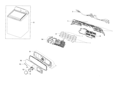 Control Panel Diagram and Parts List for WA45H7200AW A2-0001 Samsung Washer