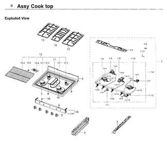 Cooktop Diagram and Parts List for NX58K3310SB AA-0000 Samsung Range