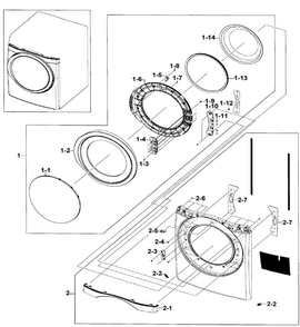 Front/door Assy Diagram and Parts List for DV520AEP XAA-0000 Samsung Dryer