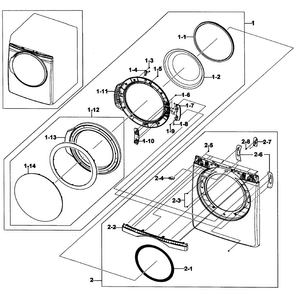 Front/door Assy Diagram and Parts List for DV419AGU XAA-0001 Samsung Dryer