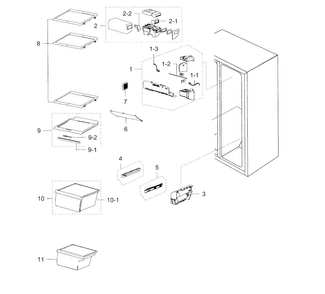 Refrigerator Diagram and Parts List for RS25H5000SR AA-0001 Samsung Refrigerator