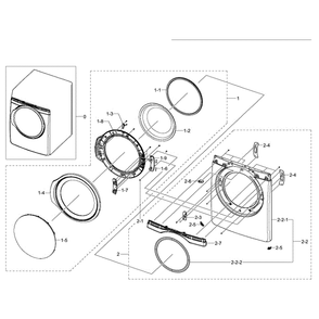 Frame Front And Door Diagram and Parts List for DV395ETPASU A1-0000 Samsung Dryer