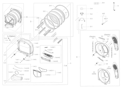 Drum Diagram and Parts List for DV45K7600EW A3-0000 Samsung Dryer