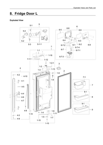Left Fridge Door Assembly Diagram and Parts List for RF22K9381SR AA-02 Samsung Refrigerator