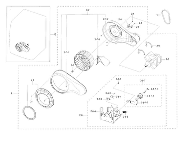 Motor Duct Diagram and Parts List for DV45H6300EG A3-0000 Samsung Dryer