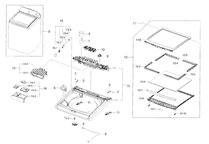Cover Top Diagram and Parts List for WA45H7200AW A2-0001 Samsung Washer