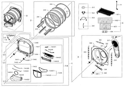 Drum Parts Diagram and Parts List for DV52J8060GW A2-0000 Samsung Dryer