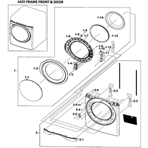 Front / Door Assembly Diagram and Parts List for DV520AEW XAA-01 Samsung Dryer