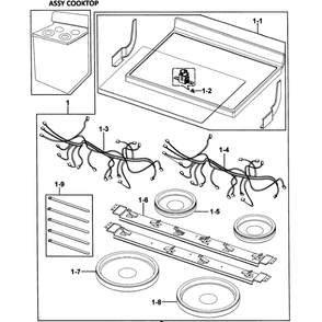 Cooktop Assembly Diagram and Parts List for FER300SX XAA-00 Samsung Range
