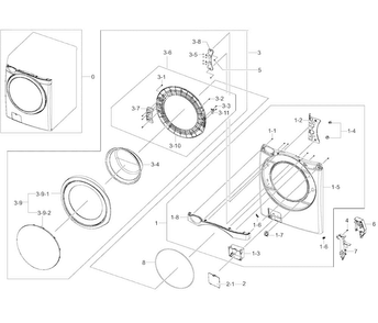 Front/door Assy Diagram and Parts List for WF455ARGSGR A2-0000 Samsung Washer