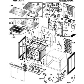 Cavity Assembly Diagram and Parts List for FE-N500WX XAA-00 Samsung Range