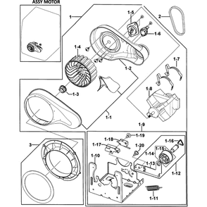 Motor Assembly Diagram and Parts List for DV350AEW XAA-0000 Samsung Dryer