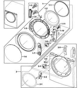 Front Assy Diagram and Parts List for DV331AER XAA-0000 Samsung Dryer