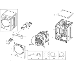 Main Diagram and Parts List for WF42H5000AW A2-0001 Samsung Washer