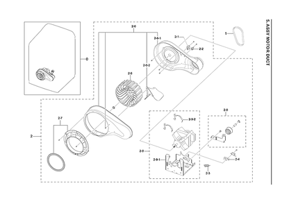 Motor Duct Assembly Diagram and Parts List for DVE52A5500C A3-00 Samsung Dryer