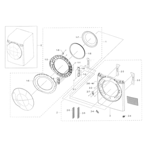 Frame Front And Door Diagram and Parts List for DV45K6200GZ A3-0000 Samsung Dryer
