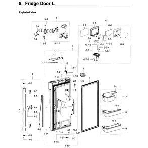 Fridge Door L Diagram and Parts List for RF22K9381SG AA-0001 Samsung Refrigerator