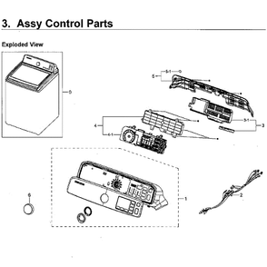 Control Assembly Diagram and Parts List for WA45M7050AW A4-0000 Samsung Washer