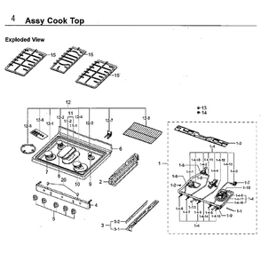 Cooktop Diagram and Parts List for NX58F5700WS AA-04 Samsung Range