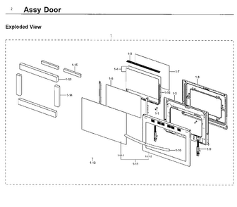 Door Asy Diagram and Parts List for NX58J7750SS AA-0001 Samsung Range