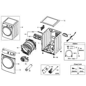 Main Assembly Diagram and Parts List for DV455GVGSWR AA-01 Samsung Dryer