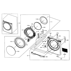 Front Assembly Diagram and Parts List for DV457EVGSGR AA-0F Samsung Dryer
