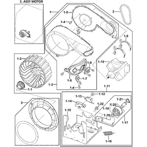 Motor Assembly Diagram and Parts List for DV419AEW XAA-0000 Samsung Dryer