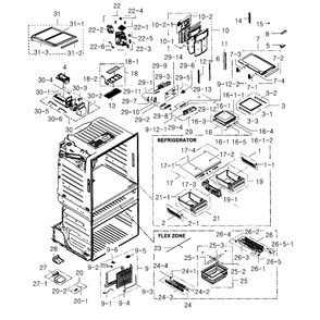 Refrigerator Diagram and Parts List for RF25HMEDBWW AA-01 Samsung Refrigerator