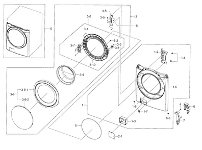 Frame Front & Door Diagram and Parts List for WF42H5200AP A2-0000 Samsung Washer