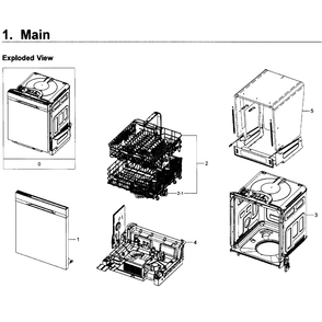 Main Assembly Diagram and Parts List for DW80K5050UW AA-0000 Samsung Dishwasher