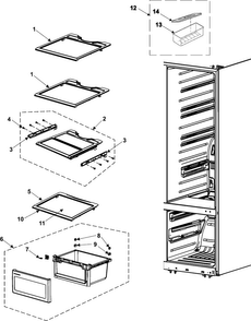 Refrigerator Shelves Diagram and Parts List for RM255BARB XAA Samsung Refrigerator