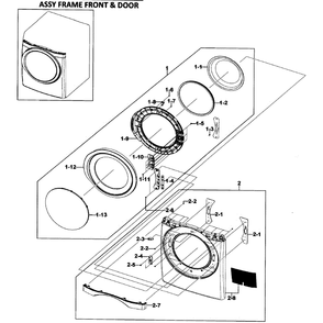 Front / Door Assembly Diagram and Parts List for DV511AGR XAA-0003 Samsung Dryer