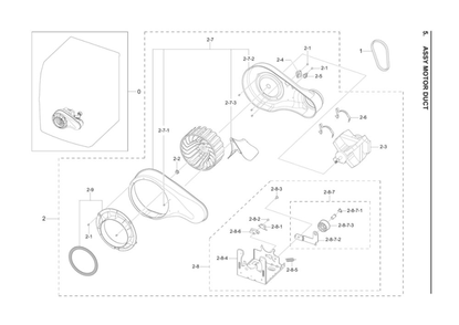 Motor Duct Assembly Diagram and Parts List for DV42H5000EW A3-04 Samsung Dryer