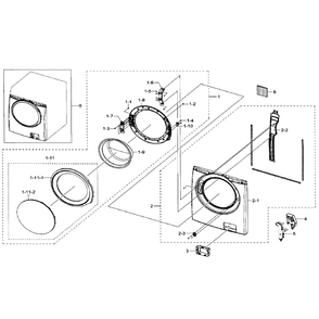 Frame Front And Door Diagram and Parts List for WF330ANB XAA-0001 Samsung Washer