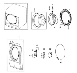 Front Assy Diagram and Parts List for WF316LAW XAA-0000 Samsung Washer