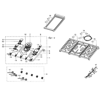 Cooktop Diagram and Parts List for NA30K7750TG AA-0000 Samsung Cooktop