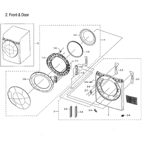 Frame Front And Door Diagram and Parts List for DVE45M5500Z A3-0000 Samsung Dryer
