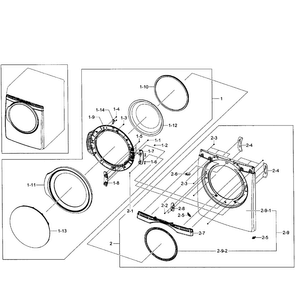 Front Assy Diagram and Parts List for DV431AGW XAA-0002 Samsung Dryer