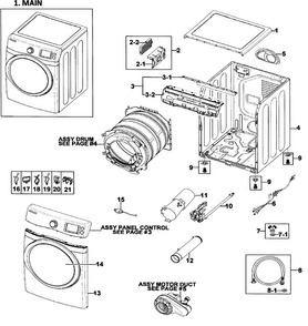 Main Assy Diagram and Parts List for DV511AGR XAA-0003 Samsung Dryer