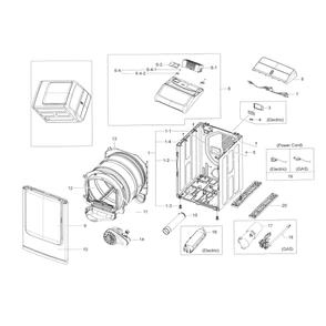 Main Assembly Diagram and Parts List for DV45K7600EW A3-0000 Samsung Dryer