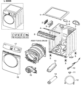 Main Assy Diagram and Parts List for DV419AEW XAA-0000 Samsung Dryer