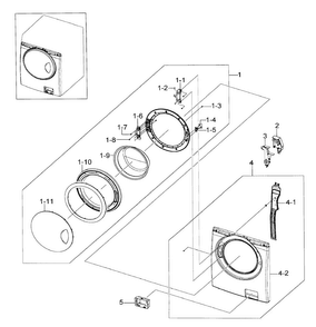 Front Assy Diagram and Parts List for WF218ANB XAA-0000 Samsung Washer