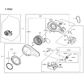 Motor Duct Diagram and Parts List for DVE54M8750V A3-0000 Samsung Dryer