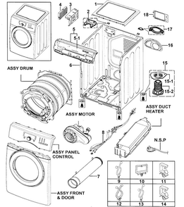 Main Assy Diagram and Parts List for 40289032011  Kenmore Dryer